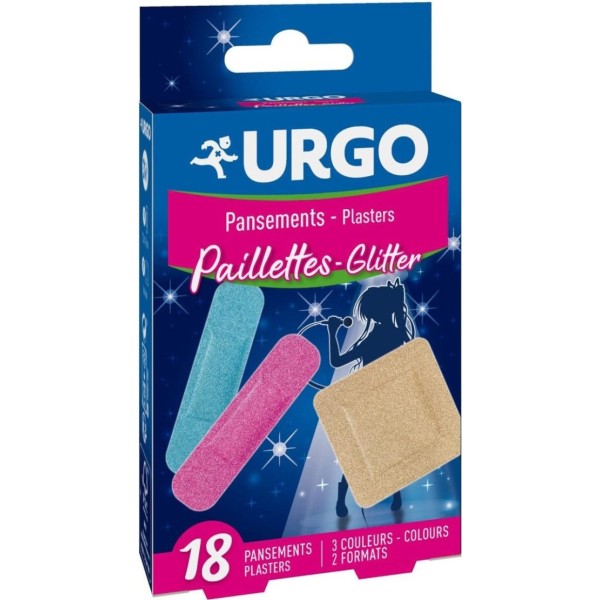 Urgo Apositos Glitter 9 Unidades 7,2 cm X 1,9 cm + 9 Unidades 6 cm X 6 cm