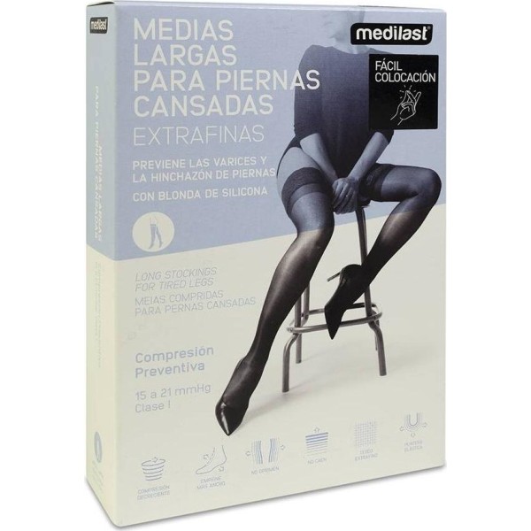 Medilast Medias De Compresión Preventiva Largas Con Blonda Para Piernas Cansadas De Fácil Colocación 421 Beige Talla Xl, 1 Par